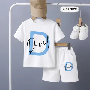 Boys' Street Style “David” Graphic Print Short Sleeve T-Shirt and Shorts Set, Casual Kids Summer Outfit, Comfortable Crew Neck Two-Piece Set for Daily Wear, Outdoor Activities and Play