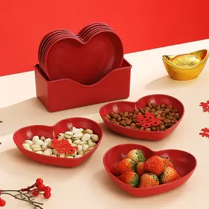 6pcs Heart-Shaped Plastic Serving Dishes Set, Dishwasher Safe Tableware, Love Theme Fruit Snack Candy Plates, Perfect for Valentine's Day Weddings Parties Special Occasions