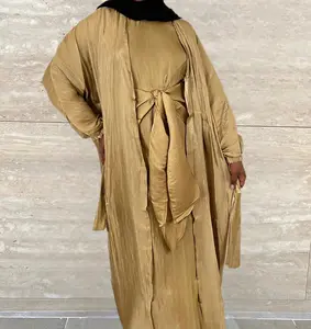 Marwa 3 piece Organza Abaya Set- Bronze