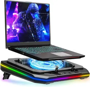 Gaming Laptop Cooling Pad, RGB Laptop Cooler Stand with  Turbofan (3500 RPM), Height Adjustable Laptop Fan Cooling Pad for 13-19 Inches Notebook, with Sealed , Touch Control