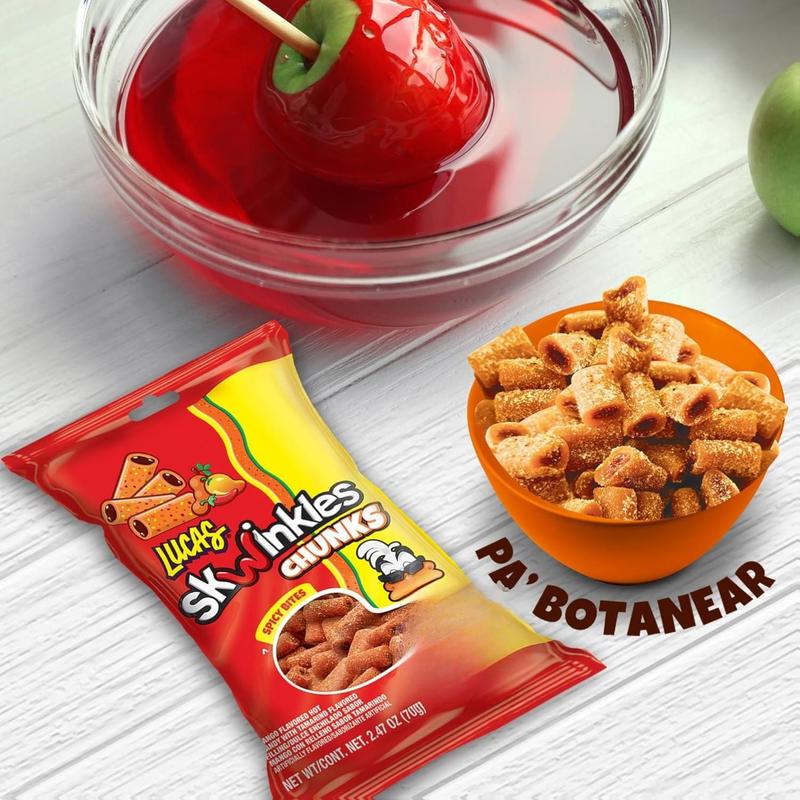 Lucas Skwinkles Chunks Candy Chunk Mango Flavored with Tamarind Filling 2.46oz 12 Pieces Pack Perfect for Snacks Parties USA Made