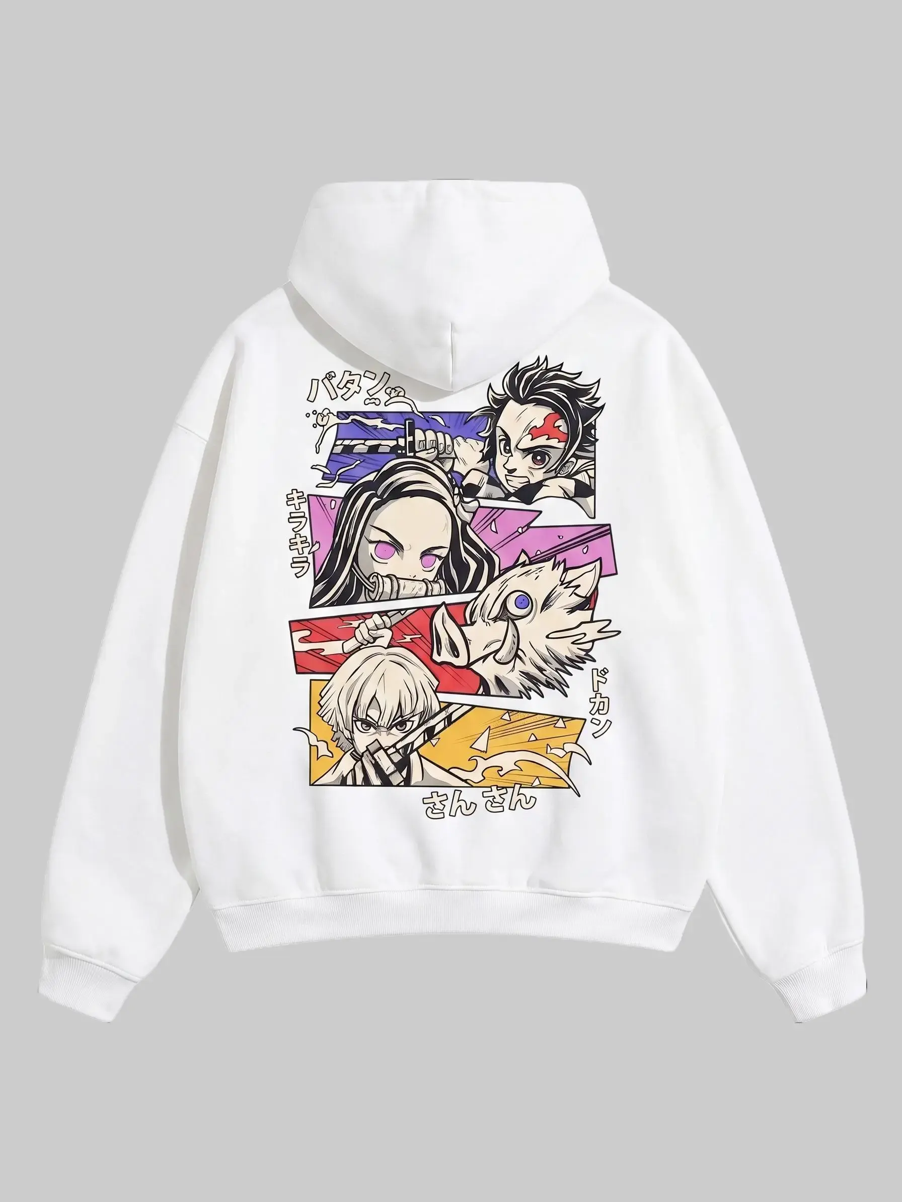 Men's Casual Demon Slayer Cotton Graphic Hoodie - Unisex Menswear 80s-90s Streetwear Long-Sleeve Sweatshirt, Fall-Ready Anime Gift