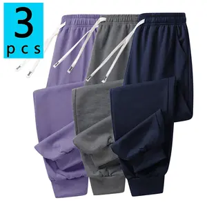 Pack of 3 men’s new casual athletic pants for all seasons—fitness/running joggers, solid-color outdoor jogger pants with cuffs—suitable for everyday wear and workouts in spring and autumn. streetwear