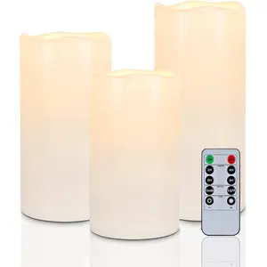 6" 8" 10" x 4"  Outdoor Flameless Candles,  Operated Flickering LED Pillar Candles with Remote and Timers for Indoor, Plastic,  White