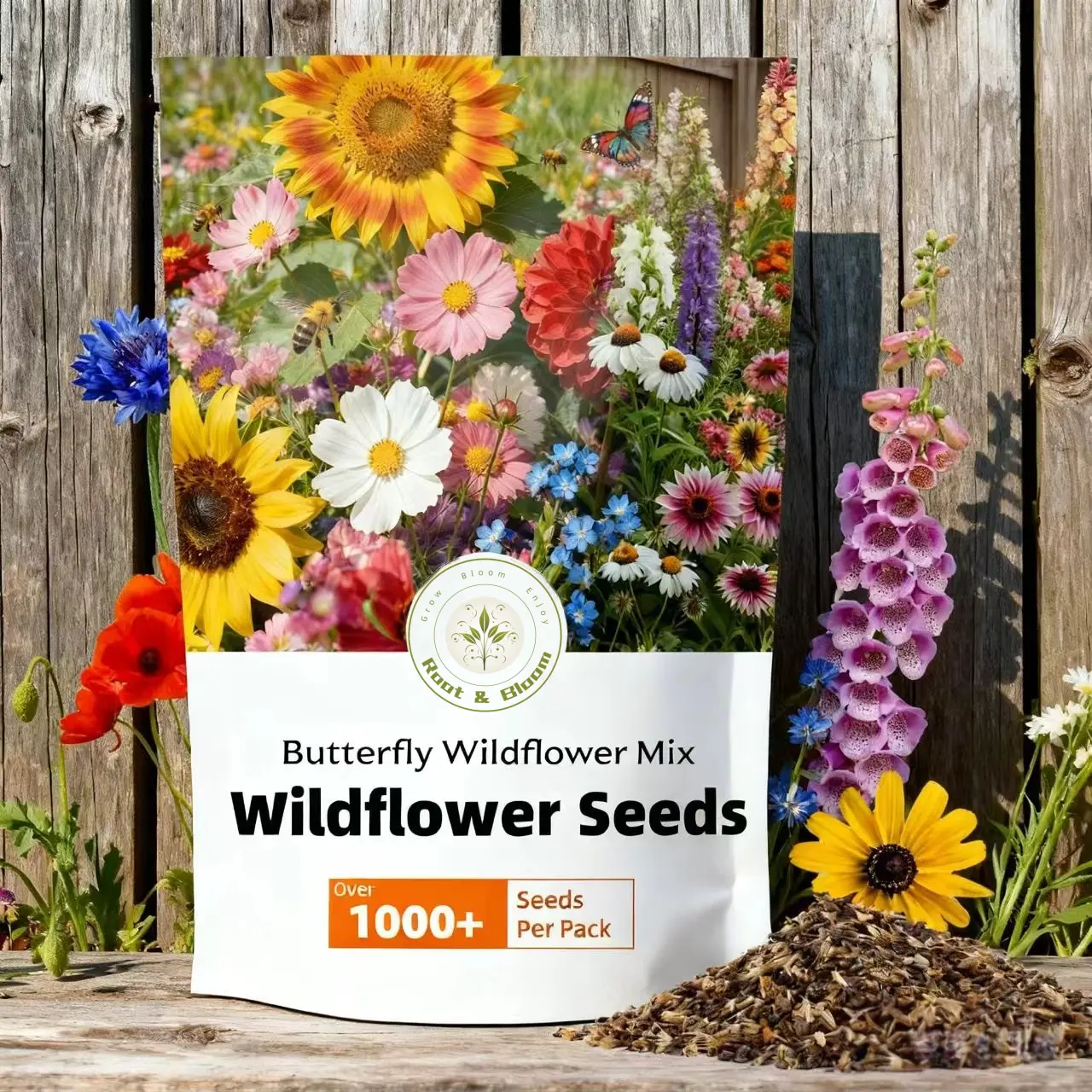 Butterfly Wildflower Mix - 35 Varieties, 1000+ All-Season Planting Seeds, Pollinator Blend to Attract Butterflies & Bees for Outdoor Garden, Meadow