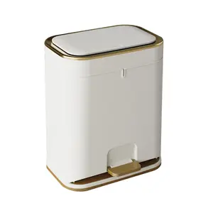 Bathroom trash can with lid plastic 3 gallon garbage can with press top lid gold step pedal trash can narrow white trash bin for kitchen bathroom bedroom living room office dog proof trash can