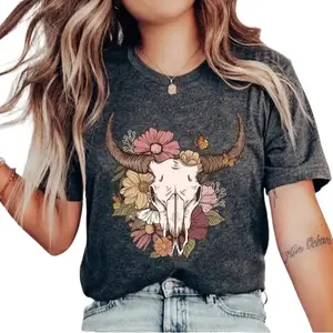 Boho Cow Skull Shirt, Country shirt, Wild west Shirt, Western Graphic Tee, Cowgirl Shirt, Bull Skull Shirt, Southwest Shirt Western Clothing
