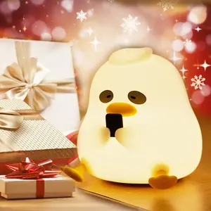 LED Duck Night Light, 3 Level Dimmable Nursery Decor, Cute Lamp Silicone Squishy Light with Timer Fuction, 1200mAh Rechargeable Bedside Touch Lamp for Breastfeeding Toddler Baby Kids Decor,Christmas Gifts for Kids