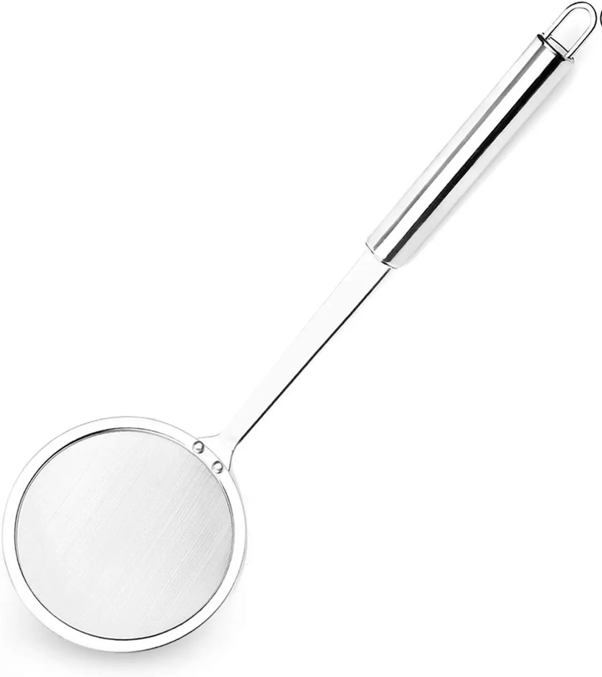 Sturdy Stainless Steel Fine Mesh Strainer Draining Spoon - 9.5 Inch Non-Slip Heat Resistant Handle, 0.4 Inch Bowl Depth Japanese Hot Pot Kitchen Utensil for Grease, Gravy