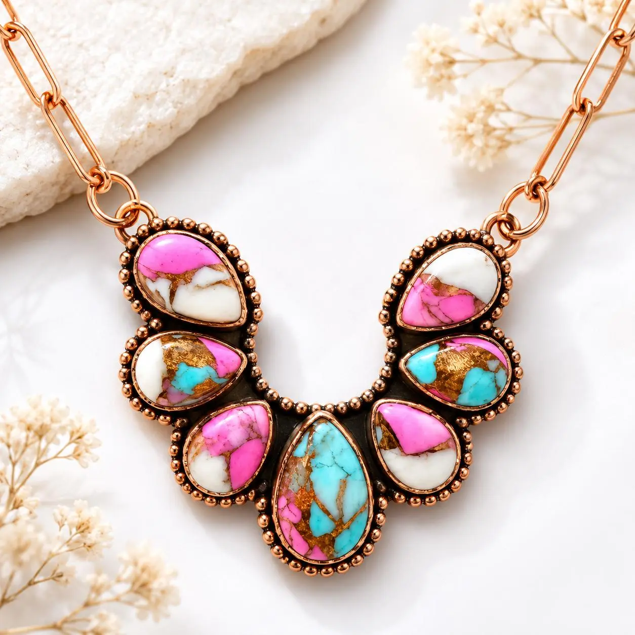 Cotton Candy Kingman Turquoise Pure Copper Necklace