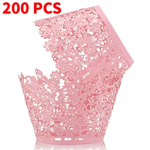 200 PCS Decorative Laser Cut Cupcake Wrappers, Elegant Lace Muffin Baking Cup Liners for Wedding, Birthday Party, Dessert Table & DIY Cake Decoration