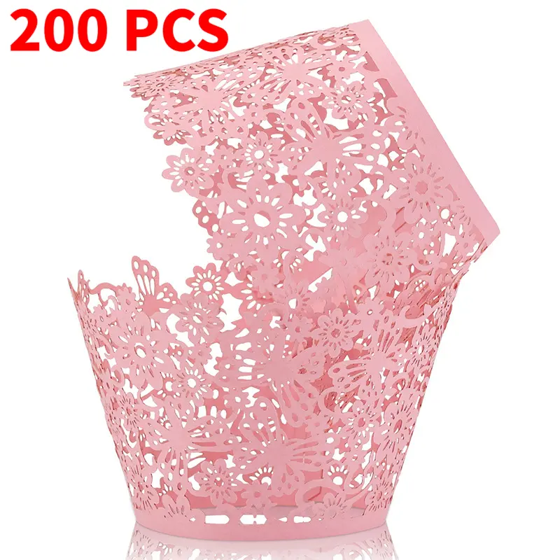 200 PCS Laser Cut Floral Lace Paper Cake Cup Wrappers - Elegant Muffin Baking Liners, Bakeware for DIY Enthusiasts' Wedding, Birthday Party Cake & Dessert Table Decor