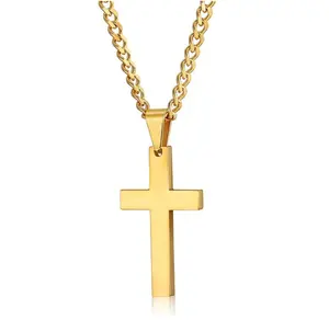 Stainless Steel Cross Necklace for Men Women Unisex Black Gold Silver Pendant Necklaces