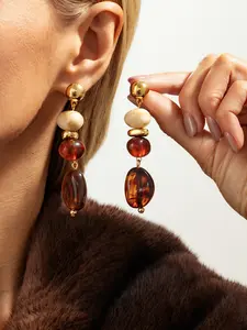 Vintage High-End Amber Resin Earrings, Unique Irregular Ccb Pendant Studs, Women's Daily Vacation Party Holiday Gift Jewelry Accessories