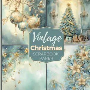 Vintage Christmas Scrapbook Paper: Blue, White and Gold Colored Paper for a Holiday Junk Journal, Collage, Decoupage, Stationery, Card