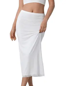 Women's Half Slip for Under Dress Long Underskirt with Lace Trim Soft Under Slips Shirt  Extender outdoorfun champagne