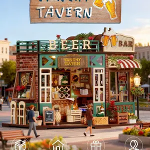 Bookshelf Decoration DIY Handmade Set, Modern Style Small House Dollhouse, 3D Wooden Puzzle Gift for Family and Friends