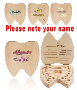 Customized Name Wooden Milk Tooth Fairy Box Deciduous Teeth Case Milk Teeth Organizer Newborn Keepsake Lanugo Umbilical Cord Storage Collection Holder