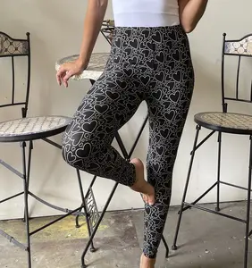 Comfortable White Mark Heart Print Leggings for Women, All Seasons, Ankle Length