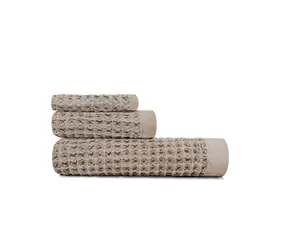 Tan Waffle Bath Towel Pack - Bamboo Anti-Bacterial Cotton Lightweight Set Including Hand Towel and Bath Sheet