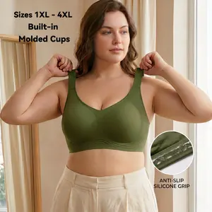 Ultimate Comfort & Lift Plus Size Wirefree Bra 1X-4X, Seamless Bralette For Women C-DD, Integrated Molded Cups, Wide Straps, Back Smoothing Everyday Sleep Bra