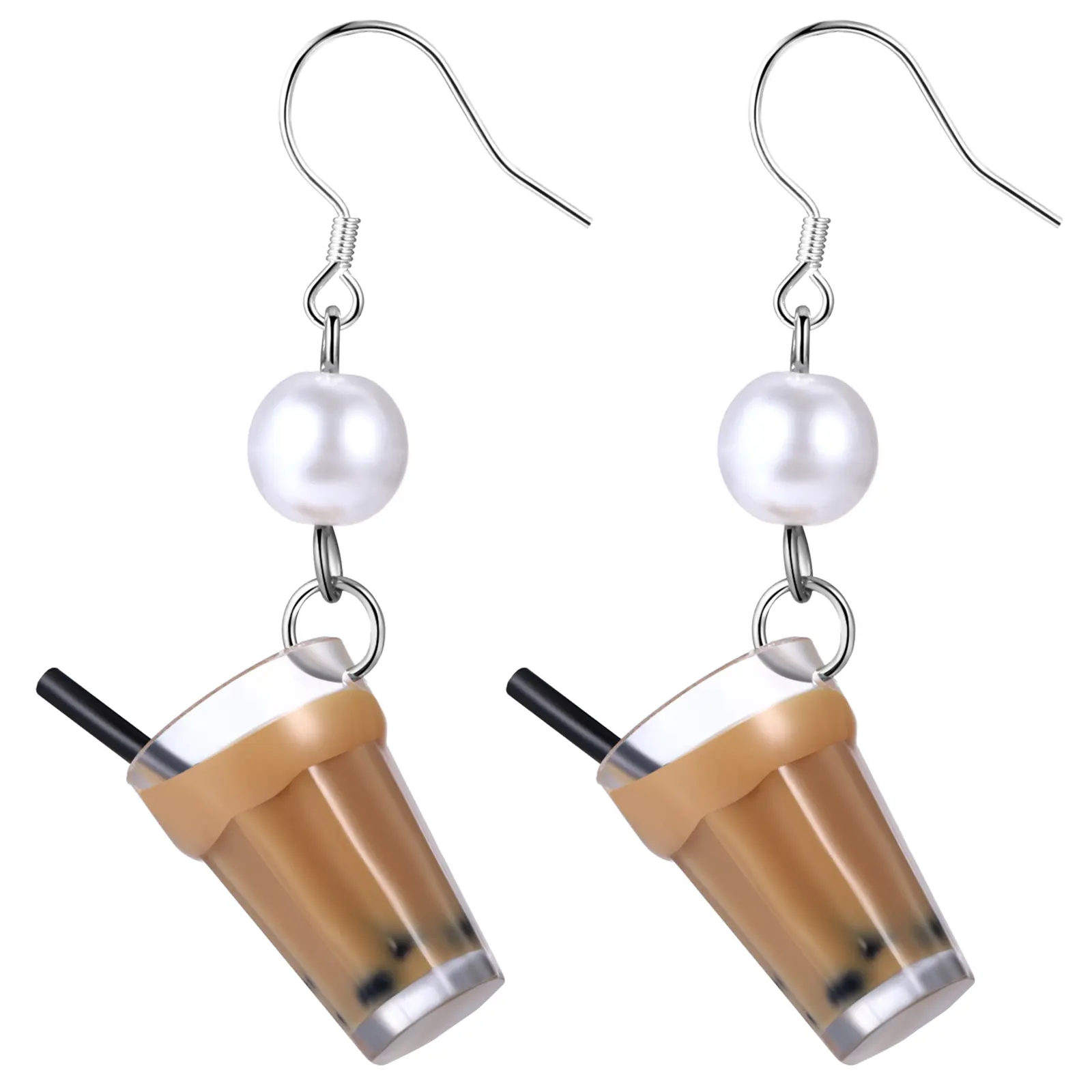 OIDEA Bubble Tea Cup Charm Dangle Earrings for Women, 925 Sterling Silver Post Hypoallergenic Earrings, Bubble Earrings, Crystal Plastic Earrings
