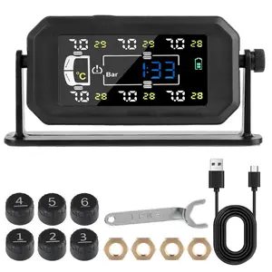 Solar Powered Car Tire Pressure Monitoring System, Intelligent Truck Car Tyre Pressure Monitor with 6 External Sensors, Car Tire Repair & Fitting Tool, Tire Pressure Caps