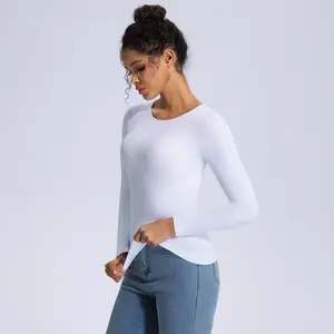 Seamless Long Sleeve Sculpting Top | Women's Crew Neck Tight Body Shaper | Light Compression Slim Fit Shirt | Everyday Essential Base Layer