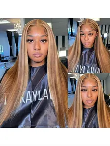 Honey Blonde Straight Lace Front Wigs Human Hair 13x4 180% Density Highlight Ombre HD Transparent Glueless Lace Frontal Wigs Pre Plucked for Women 16-32 inch
