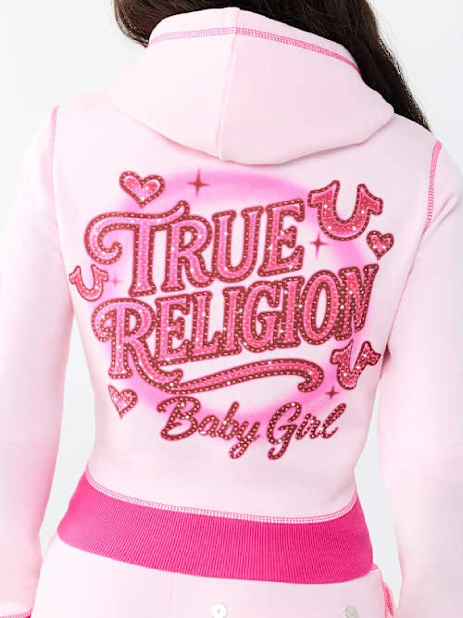 True Religion Women's Lady Casual Airbrush Crush Shrunken Hoodie - Crystal-Accented Sweatshirt, Women's Tops, Sweatshirts