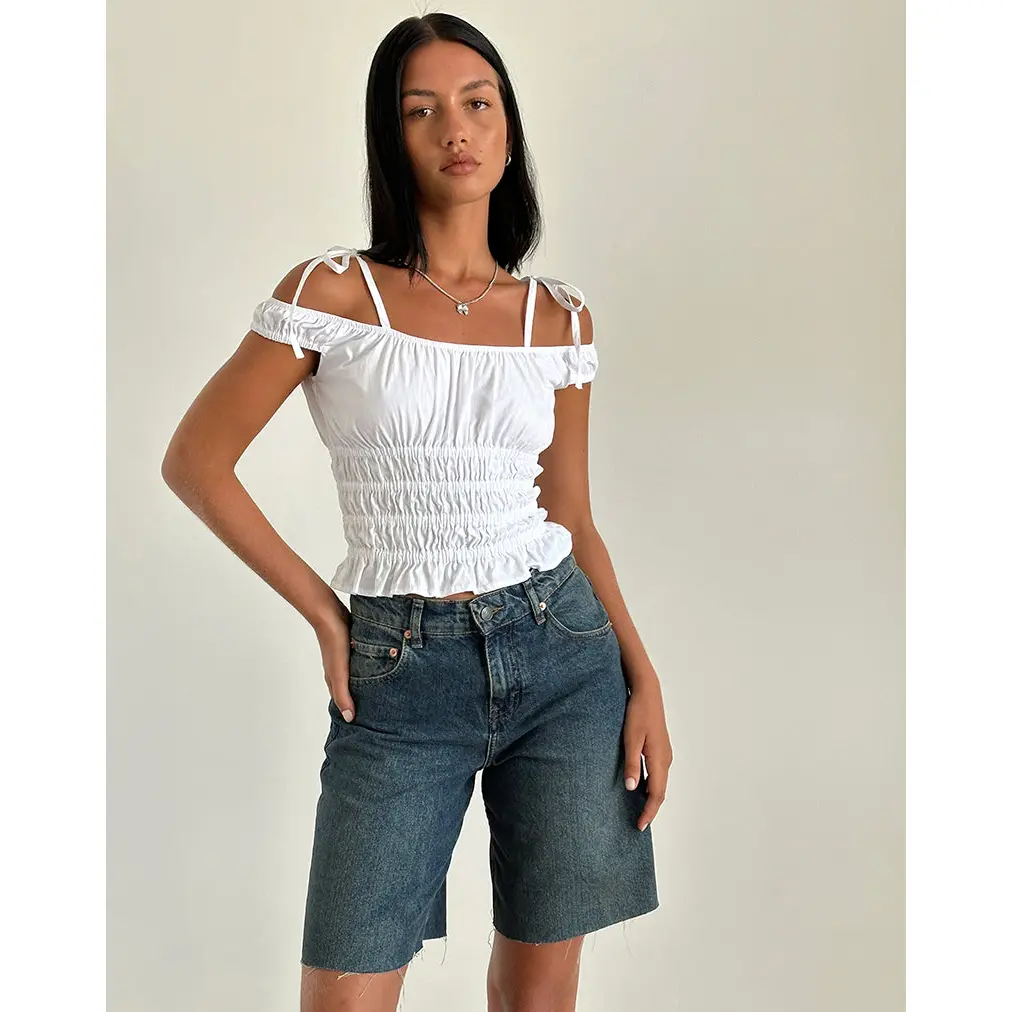 Xavan Bardot Tie Shoulder Top in White