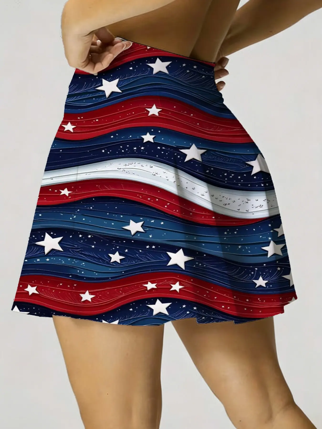 Summer Women's Lightweight Sporty Tennis Skirt and Shorts Set with Pockets, Independence Day Usa Flag Print, Ideal for Running Yoga Fitness, Active Skirts, Workout Skirts, Tennis Skort
