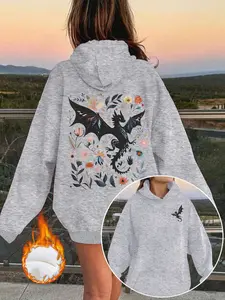 Women's Casual Batwing Floral Hoodie with Front Pocket, Comfortable Winter Pullover, Fall & Winter Fashion