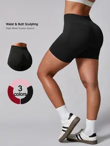 Women's High Waisted Sporty Shorts, Elastic Waist Shorts, Seamless Knit Waistband, Honeycomb Texture, Moisture Wicking, Quick Dry, Breathable Fabric