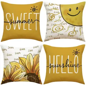4 Pcs Sweet Home Floral Throw Pillow Covers, 45x45cm Sofa Cushion Cases, Ideal for Living Room Sofa Bed, Spring Summer Decor