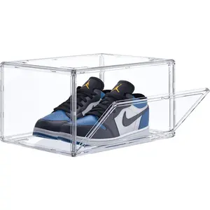 Acrylic Clear Shoe Storage Boxes Stackable for High-end Sports Shoes 360 °   Fully Transparent Display Box with Magnetic Door Suitable for Ankle Boots High Heels Size 14 (1-Pack)
