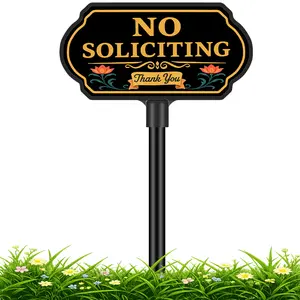No Soliciting Sign for House - 10" x 5"/37" Extra Tall No Soliciting Signs for Yard, Aluminum Metal Plaque with Adjustable Stakes, Weatherproof & Fade Resistant, Elegant Decorative Sign for Front Door Lawn Garden