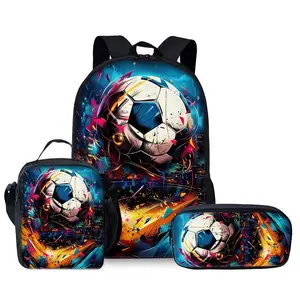 3pcs Soccer Ball Print Backpack Set, Fashion Style, PVC Material, Lightweight, Adjustable Straps, Zipper Closure, Hand Wash Care, 42" Shoulder Strap, Unisex