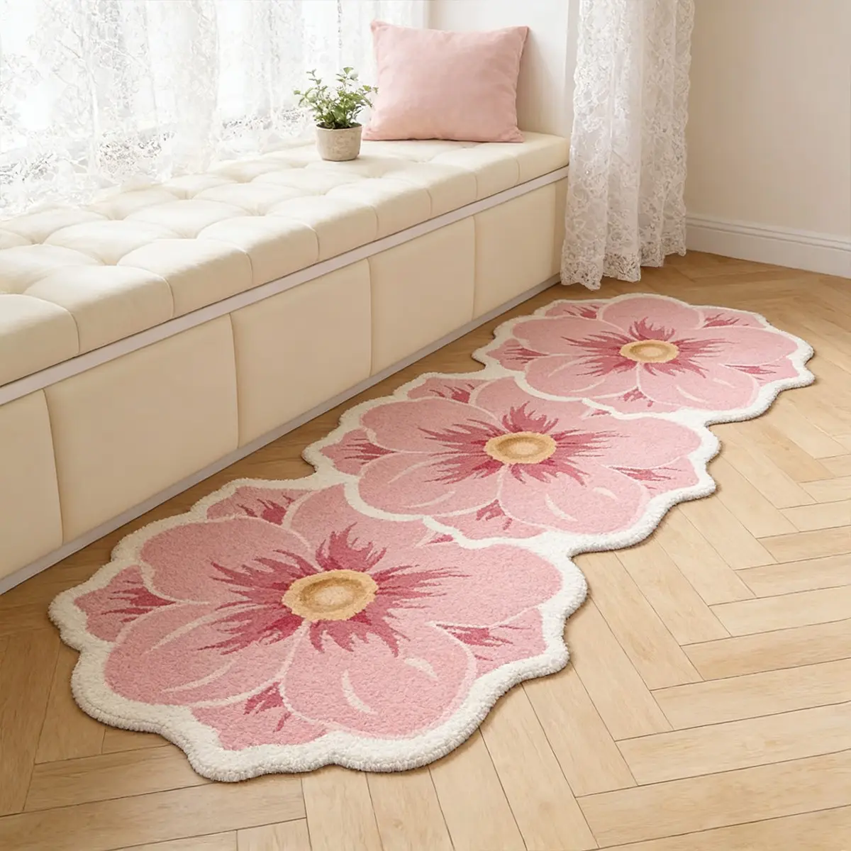 Flower Carpet Mat, Bedroom Bedside Rug, Modern Cream Style Luxurious French Rug, Flower Pattern Rugs, Floral Print Rug, Spring Home Decor, Soft Comfortable Plush Foot Pad