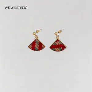 Weave Studio Bamboo Woven Fan-Shaped Earrings ER-FA Soft-Curve Weave Vintage Oriental Elegant Hypoallergenic Metal Posts Whimsical Accessories Jewelry Hand-Split Natural Bamboo Strips gift mom