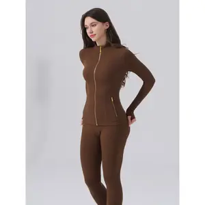 【Gold Zipper】(Gardenia Fragrance)Women's Sporty Tracksuit Set, Golden Zipper Jacket with Pockets & Yoga Pants, Thumbholes Design, Casual Wear for Women, Sweatsuit with Pockets