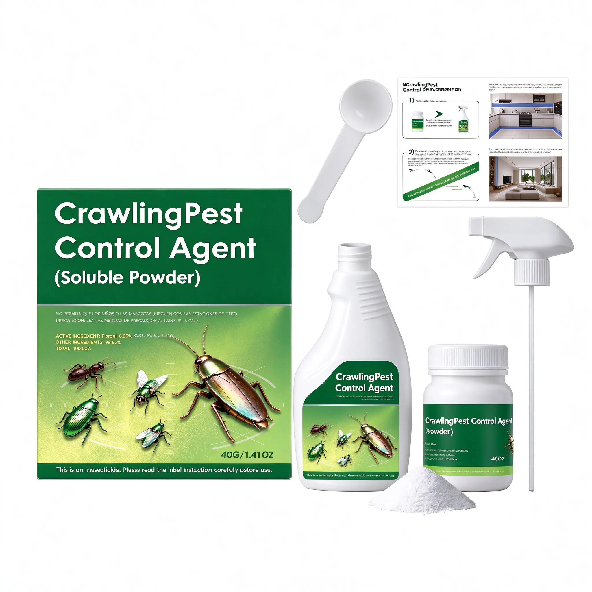 Multi-Targeted Cockroach Killer Kit - Pet & Family Friendly, Plastic-Free Practical Pack, Spray-Based Indoor Pest Control, Targets Ants Spiders Bed Bugs & 40+ Household Pests, Makes 1 Gal Spray Mix with Bottle