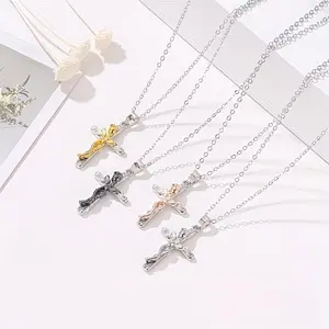 Cross with rose pendant necklace, one three color optional children's cross pendant