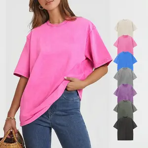 Holafish Oversized Acid Wash Cotton T-Shirt Unisex Short Sleeves Casual Loose Solid Basic Tee Tops Fashion Round Neck Menswear Streetwear