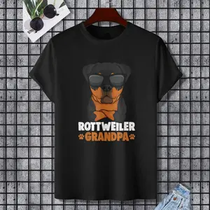 Rottweiler Grandpa Rottie Dog Men T-Shirt, 100% Cotton, Single Side Printed, Black Short Sleeve T-shirt, Gift for Family Friends, S-XXXL, 1 pc, Fabric Weight 180g