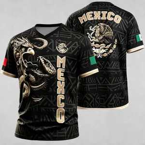 Mexico Soccer Jersey for Men, Mexican Eagle Snake Aztec Graphic V Neck Jersey Shirt, MEXICO Letter Print Short Sleeve Sports Shirt, Fan Inspired Athletic Tee for Soccer Games, Cultural Events, Outdoor Activities and Casual Streetwear S-5XL