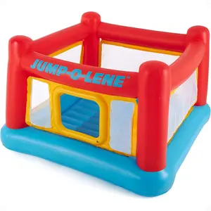 Intex Jump-O-Lene Inflatable Bounce House with Crawl-Thru Door & Net for Kids Ages 3-6, Durable PVC, 120 lbs Capacity, Multicolor, 68.5x68.5x44 inches - Indoor Outdoor Play Equipment
