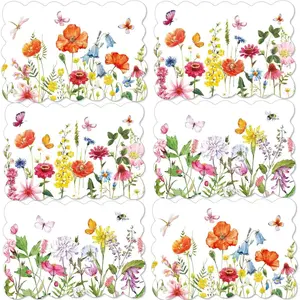 Spring Plastic Placemats Set of 6 Summer Plastic Place Mats Watercolor Flowers Holiday Table Vinyl Placemats for Indoor Outdoor Party Dining Table Decoration (Easily Wipes Clean)