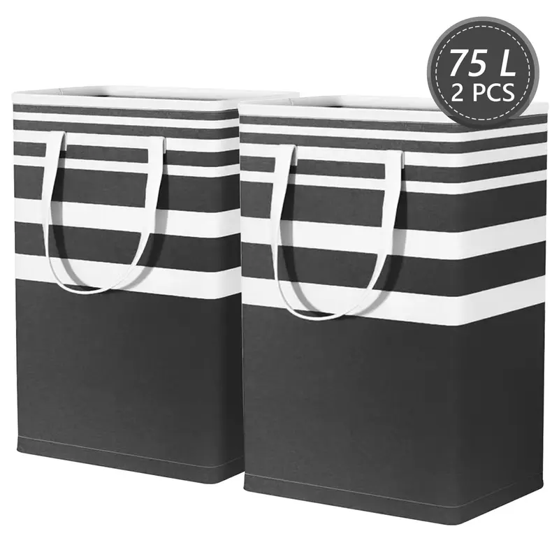 2-Pack 75L Tall Rectangular Standalone Portable Laundry Hampers with Storage & Travel Features, Collapsible Waterproof Baskets with Easy-Carry Handles for Bedroom, Bathroom