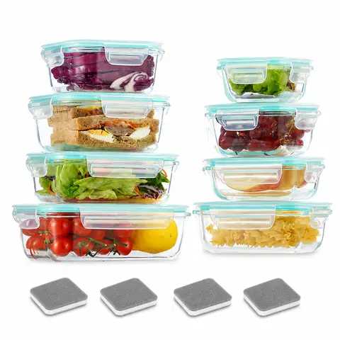 16pcs Glass Snap Lid Container & Lid Food Storage Set (8 Lids+8 Bodies) - Anti-Leak, BPA-Free, Collapsible Thermal Kitchen Preserving Accessories, Microwave/Oven-Safe Food Prep Organizers